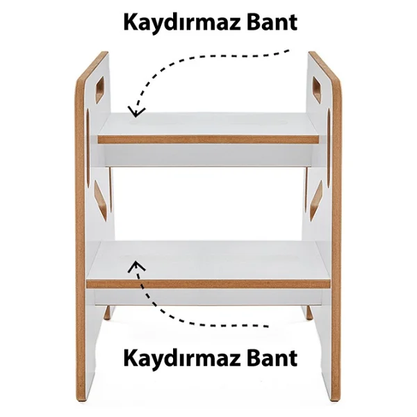 Minera Çocuk / Yetişkin Montessori Ahşap Basamak Yükseltici Tabure Mutfak Taburesi / Beyaz - Görsel 3