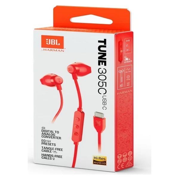 Jbl Tune 305c Kırmızı Type-C Kablolu Kulak İçi Kulaklık - Görsel 4