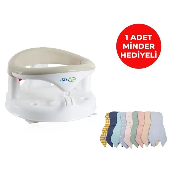 Babyjem Bebek Banyo Oturağı - Güvenlik Sistemli, Kolay Açılır Kapanır Kollu, Taş Renk Plastik, 33x32x27 Cm Desensiz - Görsel 8
