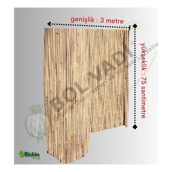 Bişkin 75 Cm X 300 Cm Afyonkarahisardan Misina Ipli Doğal Bambu Kamış Çit Bahçe Çiti Hasır Çit Gölgelik - 75 X 300 Cm - Görsel 6