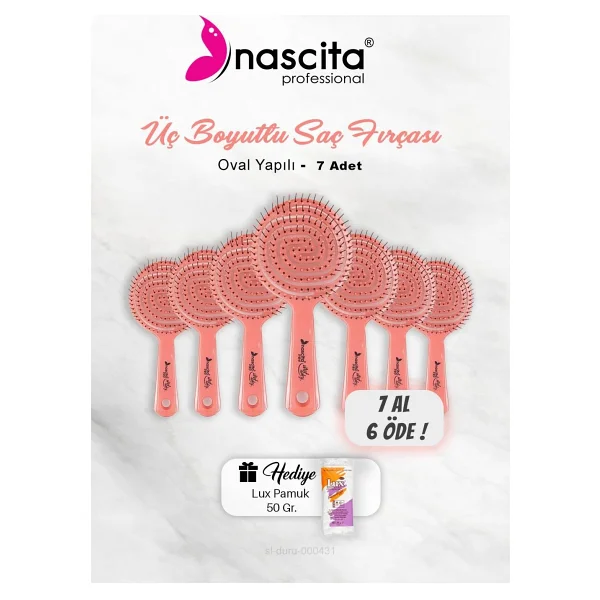 Nascita 7 Al 6 Öde Nascita Üç Boyutlu Oval Saç Fırçası Pembe, Pamuk Hediyeli - Görsel 2