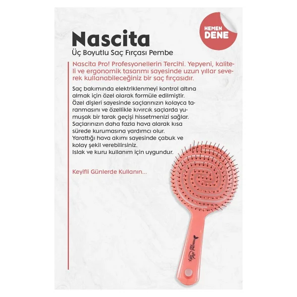 Nascita 7 Al 6 Öde Nascita Üç Boyutlu Oval Saç Fırçası Pembe, Pamuk Hediyeli - Görsel 3