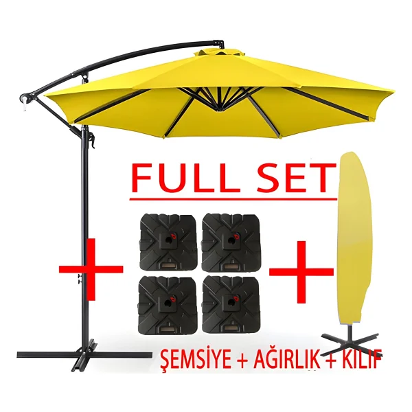 Gunbo Home 3 Mt 8 Kaburga Full Demir 21 Kg Sari Bahçe Şemsiyesi Full Set Havuz Şemsiyesi Büyük Şemsiye Parlak Sarı - Görsel 3