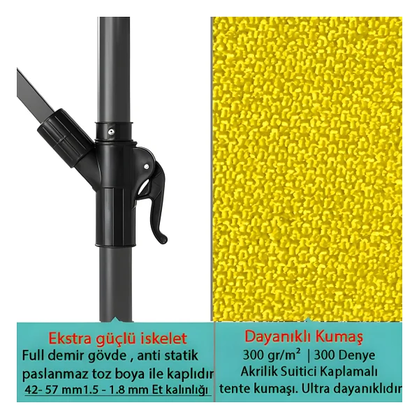 Gunbo Home 3 Mt 8 Kaburga Full Demir 21 Kg Sari Bahçe Şemsiyesi Full Set Havuz Şemsiyesi Büyük Şemsiye Parlak Sarı - Görsel 2