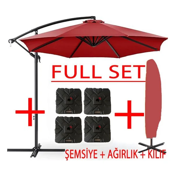 Gunbo Home 3 Mt 8 Kaburga Full Demir 21 Kg Kırmızı Bahçe Şemsiyesi Full Set Havuz Şemsiyesi Büyük Şemsiye Koyu Kırmızı - Görsel 3