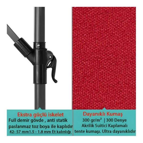 Gunbo Home 3 Mt 8 Kaburga Full Demir 21 Kg Kırmızı Bahçe Şemsiyesi Full Set Havuz Şemsiyesi Büyük Şemsiye Koyu Kırmızı - Görsel 2