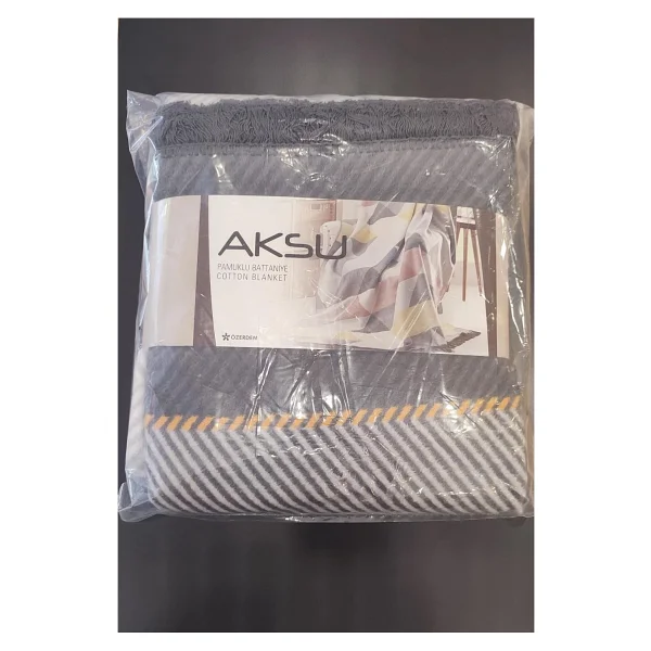 Aksu Çift Kişilik Pamuklu Battaniye - Bej - 180 X 220 Cm - Görsel 4