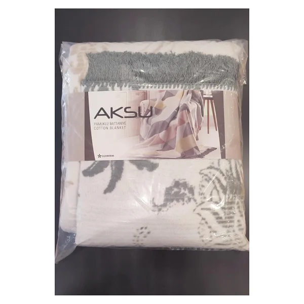 Aksu Çift Kişilik Pamuklu Battaniye - Bej - 180 X 220 Cm - Görsel 3
