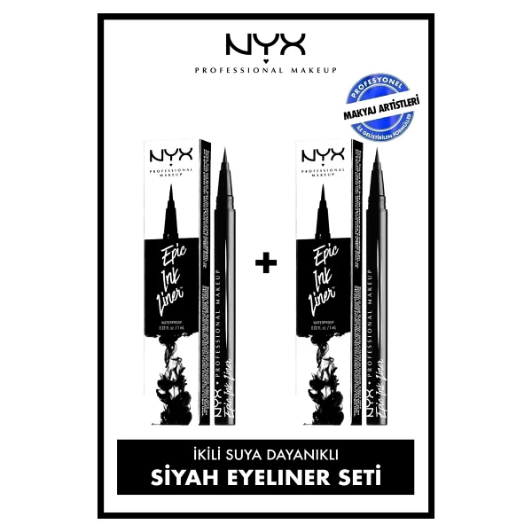 Nyx Professional Makeup 2'li Suya Dayanıklı Epic Ink Siyah Eyeliner Seti - Görsel 3