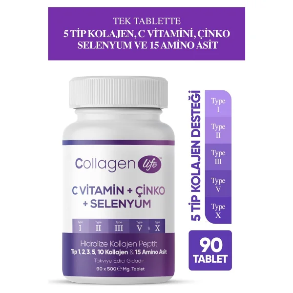 Collagen Life Pro C Vitamin Çinko Selenyum 500 Mg 90 Tablet - Görsel 7