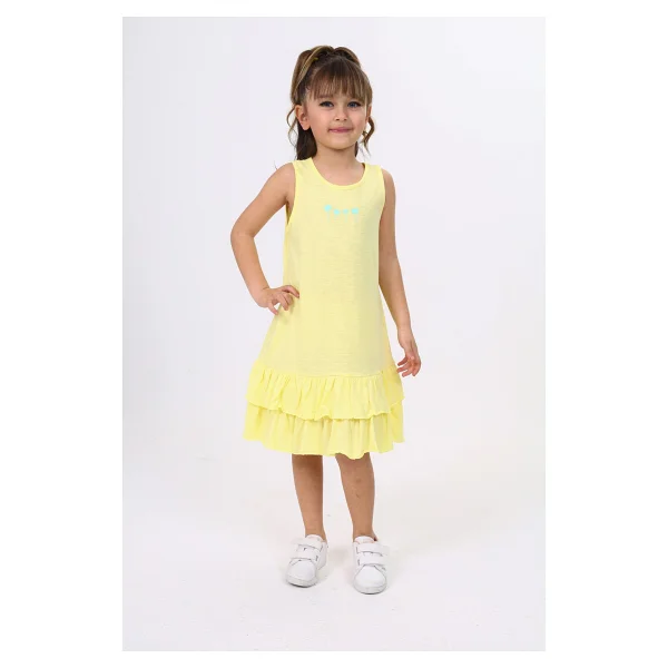 Toontoy Kız Çocuk Baskılı Elbise - 2 Yaş - Açık Sarı - Görsel 6