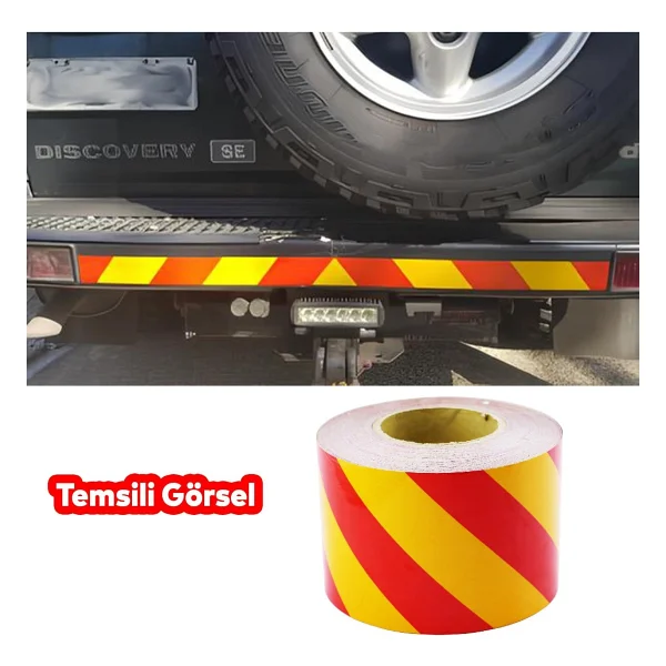 Badem10 Reflektörlü Yapışkanlı Parlayan Fosfor Sarı Kırmızı 10 Mt Reflektif Düz Şerit Bant 10 Cm İkaz Bandı - Görsel 3
