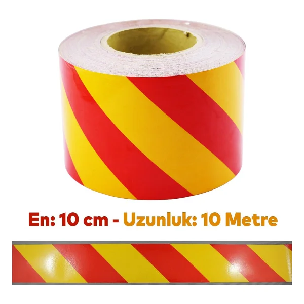 Badem10 Reflektörlü Yapışkanlı Parlayan Fosfor Sarı Kırmızı 10 Mt Reflektif Düz Şerit Bant 10 Cm İkaz Bandı - Görsel 4