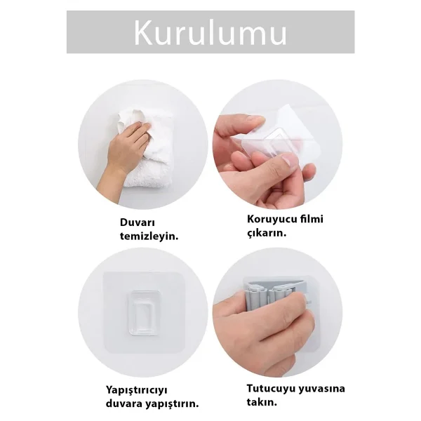 Safestore 4 Adet Fırça Süpürge Paspas Mop Sapı Tutucu Askı Çok Amaçlı Duvara Monte Mop Askısı - Görsel 3