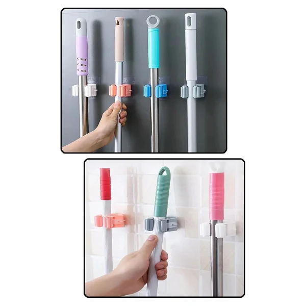 Safestore 4 Adet Fırça Süpürge Paspas Mop Sapı Tutucu Askı Çok Amaçlı Duvara Monte Mop Askısı - Görsel 4