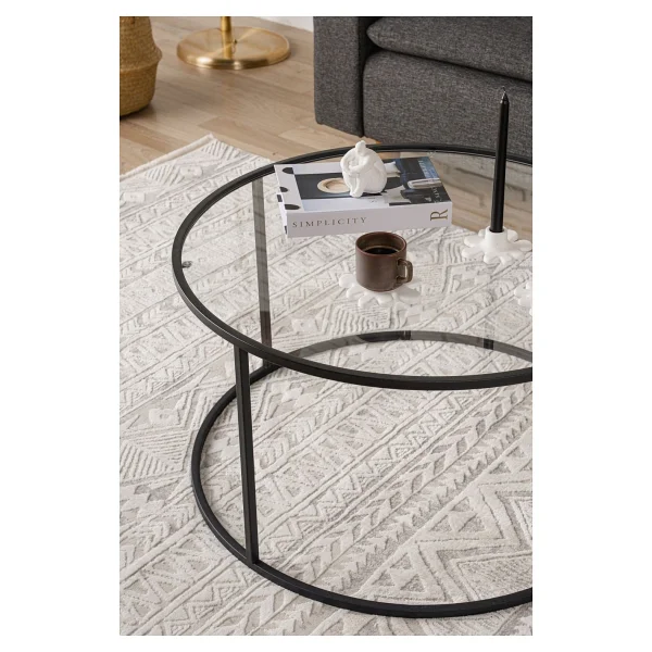 Dekopratik Berlin Orta Sehpa 80 Cm Yuvarlak Şeffaf Camlı Sehpa - Siyah - Görsel 3