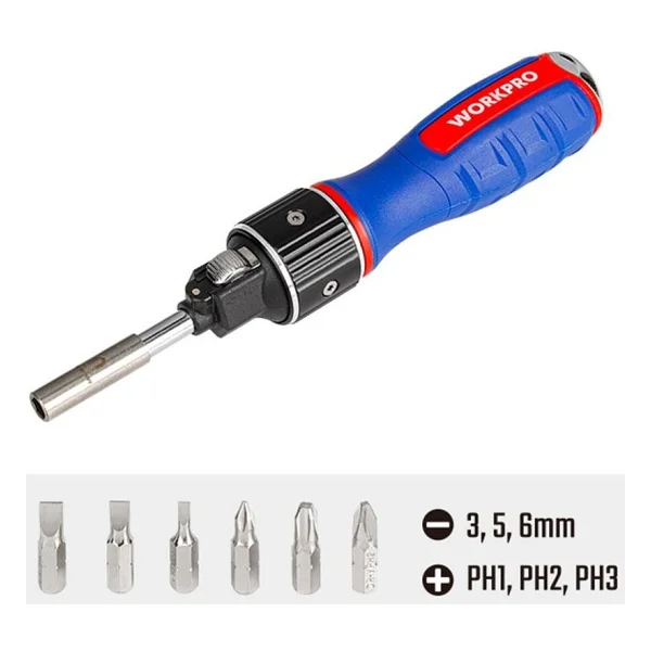 Workpro Wp221069 6in1 Cr-V Cırcırlı Manyetik Tornavida Seti - Görsel 3