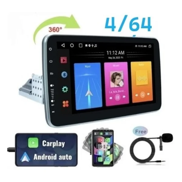 Navigold Kl-3800 4/64gb Android Tek Din 10''inch Oto Araba Multimedya Teyp Car Play-USB-GPS-Wi-Fi Kamera - Görsel 6