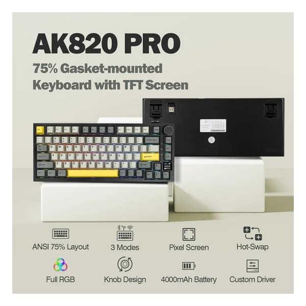 Ajazz Ak820 Pro Siyah RGB %75 Tkl Gift Switch Kablolu/Kablosuz Mekanik Oyuncu Klavyesi - Görsel 2