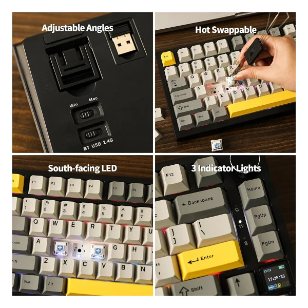 Ajazz Ak820 Pro Siyah RGB %75 Tkl Gift Switch Kablolu/Kablosuz Mekanik Oyuncu Klavyesi - Görsel 4