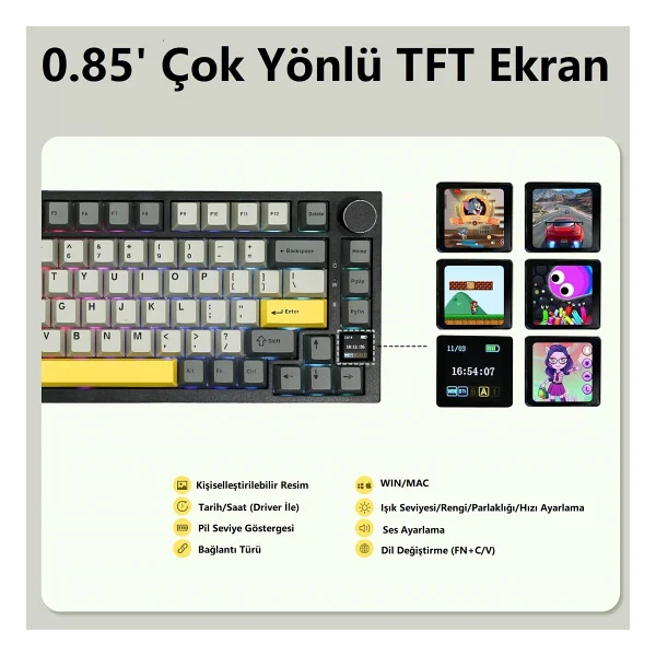 Ajazz Ak820 Pro Flying Fish Switch Kablolu/Kablosuz Mekanik Oyuncu Klavyesi - Görsel 3