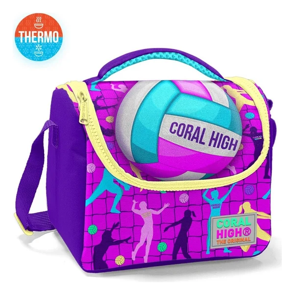 Coral High 11761 Pembe Mor Voleybol Desenli Termoslu Beslenme Çantası - Görsel 2