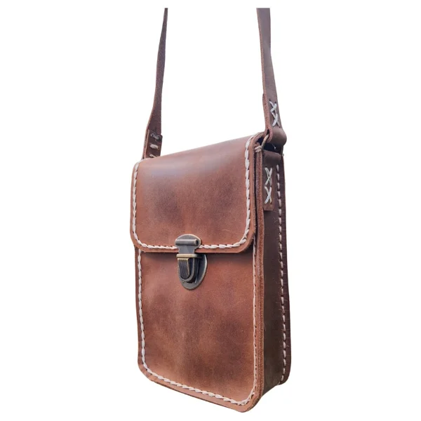Semiramis Dionysos Ss7 Model El Yapımı Vintage El Dikişi Unisex Crazy Deri Küçük Boy Çanta Telefon Çantası - Görsel 5