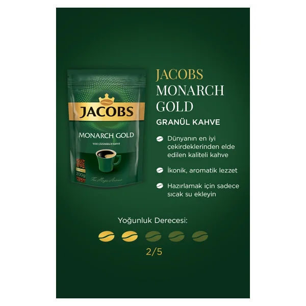 Jacobs Monarch Gold 400 Gr Granül Kahve Kafeinli Lezzetli Ve Taze Çekilmiş Kahve - Görsel 2