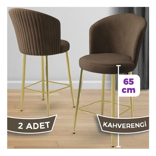 Canisa Alte Serisi 2 Adet Babyface Kumaş 65 Cm Gold Kaplama Ayaklı Bar Sandalyesi - Su Yeşili - Görsel 10