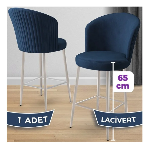 Canisa Alte Serisi 1 Adet Babyface Kumaş 65 Cm Krom Kaplama Ayaklı Bar Sandalyesi - Cappuccino - Görsel 6