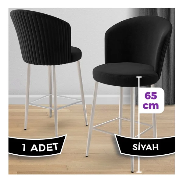 Canisa Alte Serisi 1 Adet Babyface Kumaş 65 Cm Krom Kaplama Ayaklı Bar Sandalyesi - Cappuccino - Görsel 3