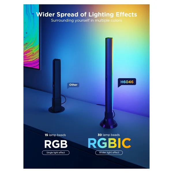 Govee TV Backlight 3 Lite Kit + 2'li Aydınlatma Bar Rgbıcw H605a 55-65 İnç TV Arkası LED Aydınlatma - Görsel 2