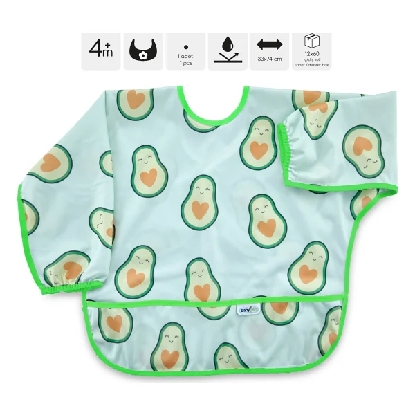 Babyjem Baskılı Blw Kollu Mama Önlüğü Avakado Desen - Yeşil - 6 - 12 Ay - Görsel 3