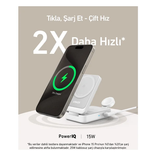 Anker B2557 Maggo Beyaz 3in1 Kablosuz Hızlı Şarj Aleti - Görsel 4