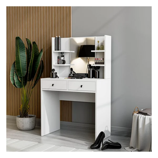 Mezza 2210 Shıny Aynalı 2 Çekmeceli 80 Cm Makyaj Masası Beyaz - Görsel 3