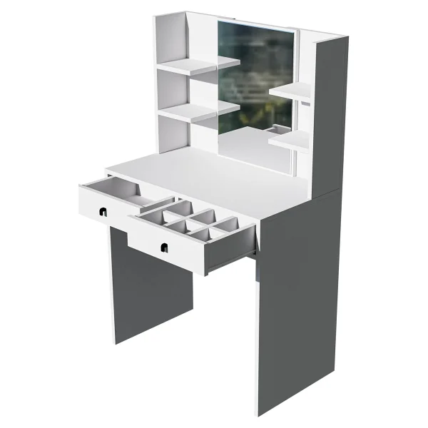 Mezza 2210 Shıny Aynalı 2 Çekmeceli 80 Cm Makyaj Masası Beyaz - Görsel 5