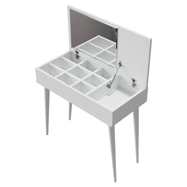 Mezza 2220 Flora Düşer Kapaklı Aynalı (Ahşap Ayaklı) 80 Cm Makyaj Masası Dresuar Çalışma Masası Beyaz - Görsel 6