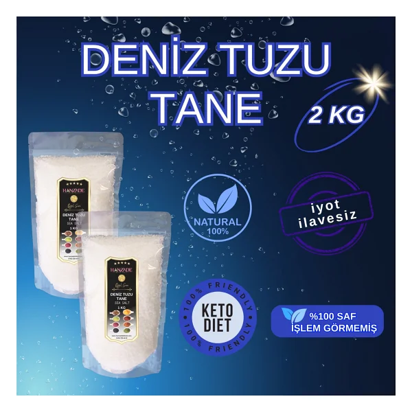 Hanzade Bitkisel Saf Deniz Tuzu Tane Granül Iyot Ilavesiz 1 kg x 2 Adet - 2 kg - Görsel 3