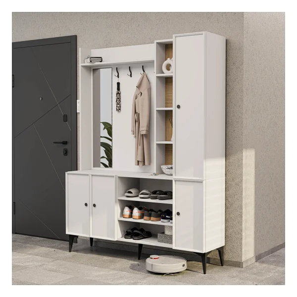 Mezza Verona 5050 Beyaz Raflı Askılıklı 4 Kapaklı Sol Aynalı Portmanto - Görsel 6