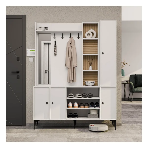 Mezza Verona 5050 Beyaz Raflı Askılıklı 4 Kapaklı Sol Aynalı Portmanto - Görsel 3