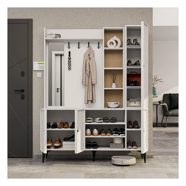 Mezza Verona 5050 Beyaz Raflı Askılıklı 4 Kapaklı Sol Aynalı Portmanto - Görsel 4
