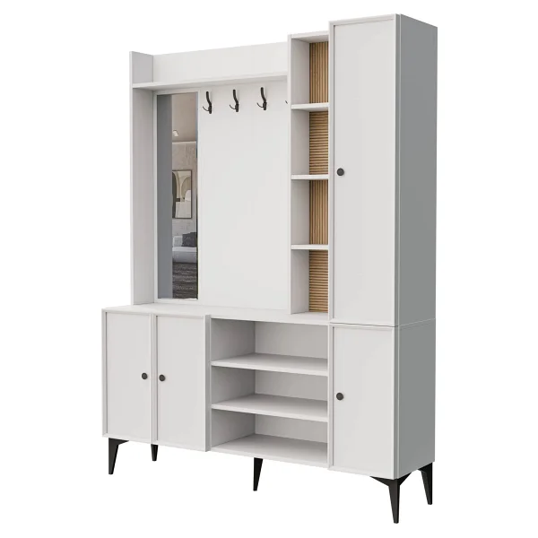 Mezza Verona 5050 Beyaz Raflı Askılıklı 4 Kapaklı Sol Aynalı Portmanto - Görsel 5