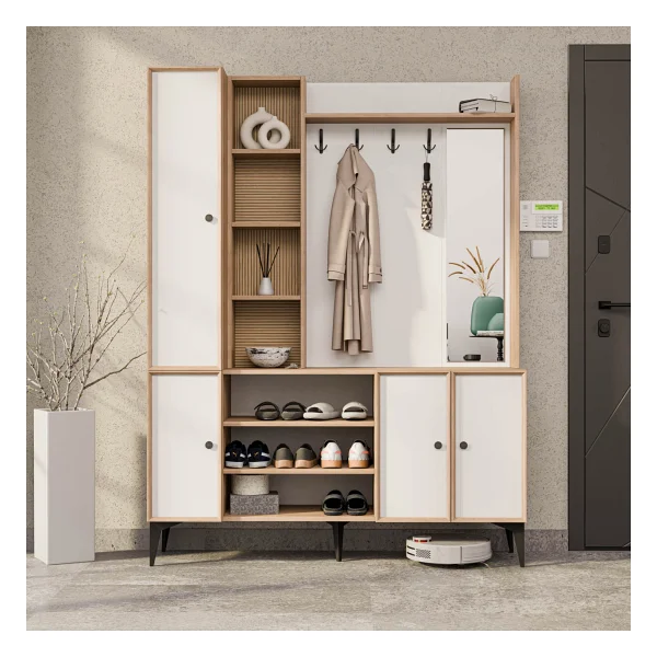 Mezza Verona 5053 Sepet-Beyaz Raflı Askılıklı 4 Kapaklı Sağ Aynalı Portmanto - Görsel 3