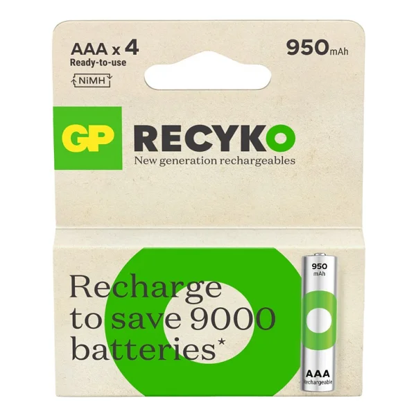 Gp Recyko 950 mAh 4'lü Şarjlı Aaa İnce Kalem Pil - Görsel 8