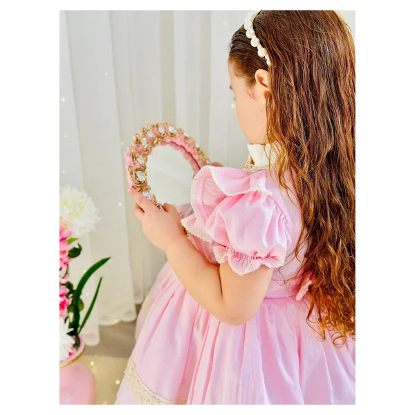 Hly Karol Tasarım Pembe Krem Vintage Kız Bebek Elbisesi,Doğum Günü,Fotoğraf Çekim Elbise,0-12 Yaş Uygun - Görsel 2