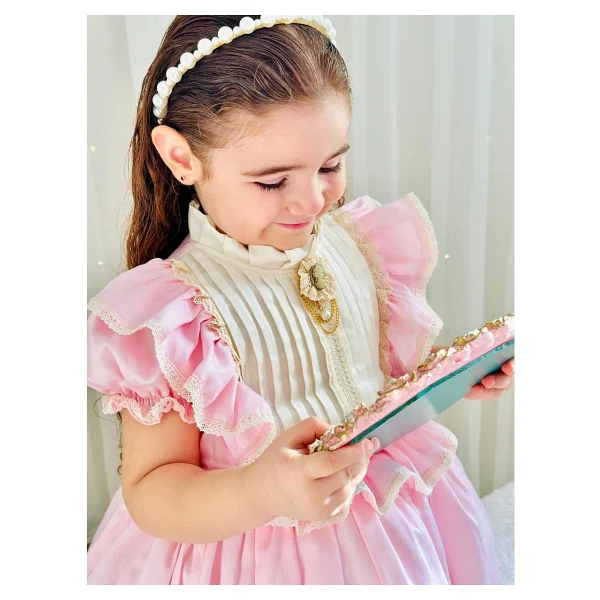 Hly Karol Tasarım Pembe Krem Vintage Kız Bebek Elbisesi,Doğum Günü,Fotoğraf Çekim Elbise,0-12 Yaş Uygun - Görsel 4
