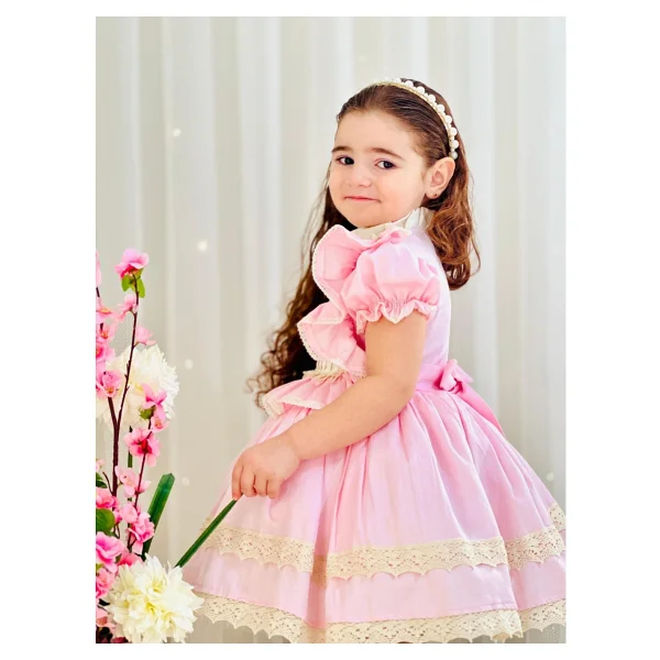 Hly Karol Tasarım Pembe Krem Vintage Kız Bebek Elbisesi,Doğum Günü,Fotoğraf Çekim Elbise,0-12 Yaş Uygun - Görsel 5
