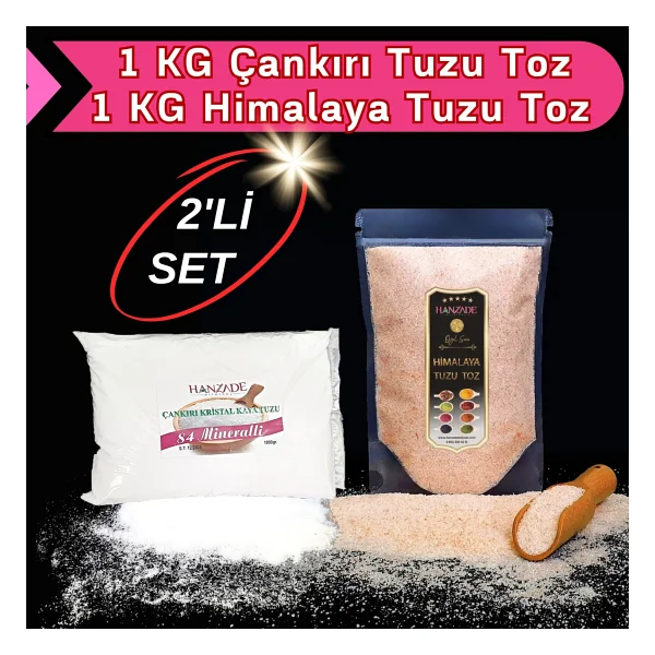 Hanzade Bitkisel Çankırı Tuzu 1 kg + Himalaya Tuzu 1 kg Toz Öğütülmüş Doğal Kaya Tuzu Seti - 2 kg - Görsel 3