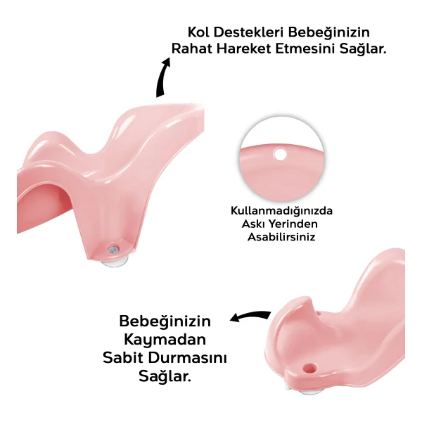 Meleni Baby Vakum Tabanlı Bebek Yıkama Banyo Aparatı - Bebek Yıkama Koltuğu Küvet Oturağı - Pembe - Görsel 4