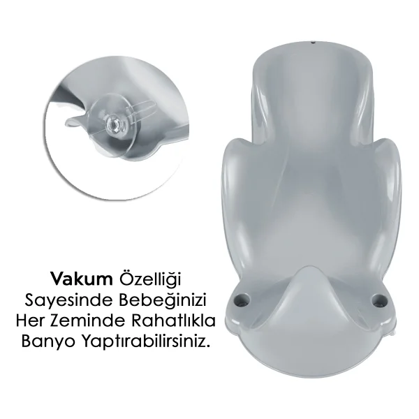 Meleni Baby Vakum Tabanlı Bebek Yıkama Banyo Aparatı - Bebek Yıkama Koltuğu Küvet Oturağı - Gri - Görsel 3